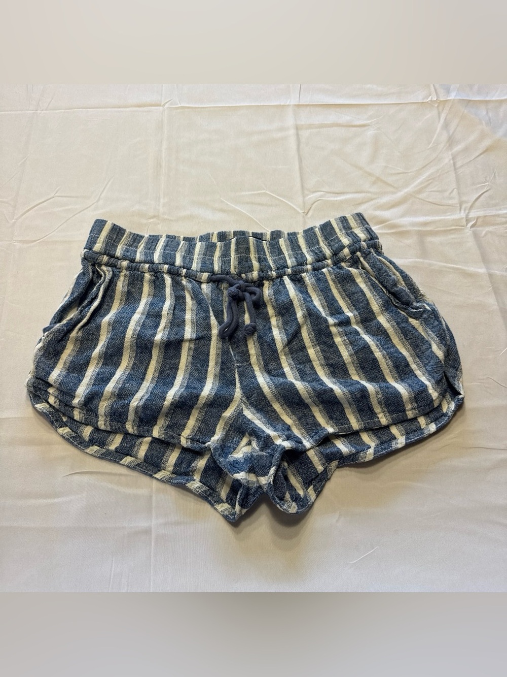 Rewash Navy Blue & Cream Striped Terry Athletic Shorts